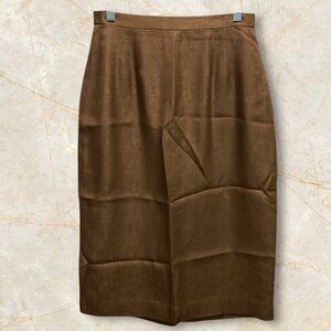 100% Silk Elegant Brown Lined Skirt